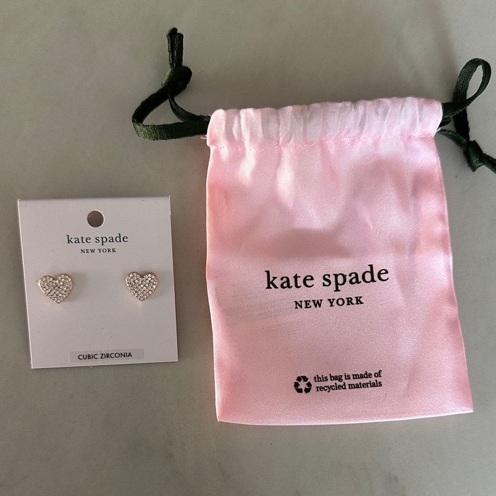 Kate Spade Cubic Zirconia Heart Earrings with Pink Pouch